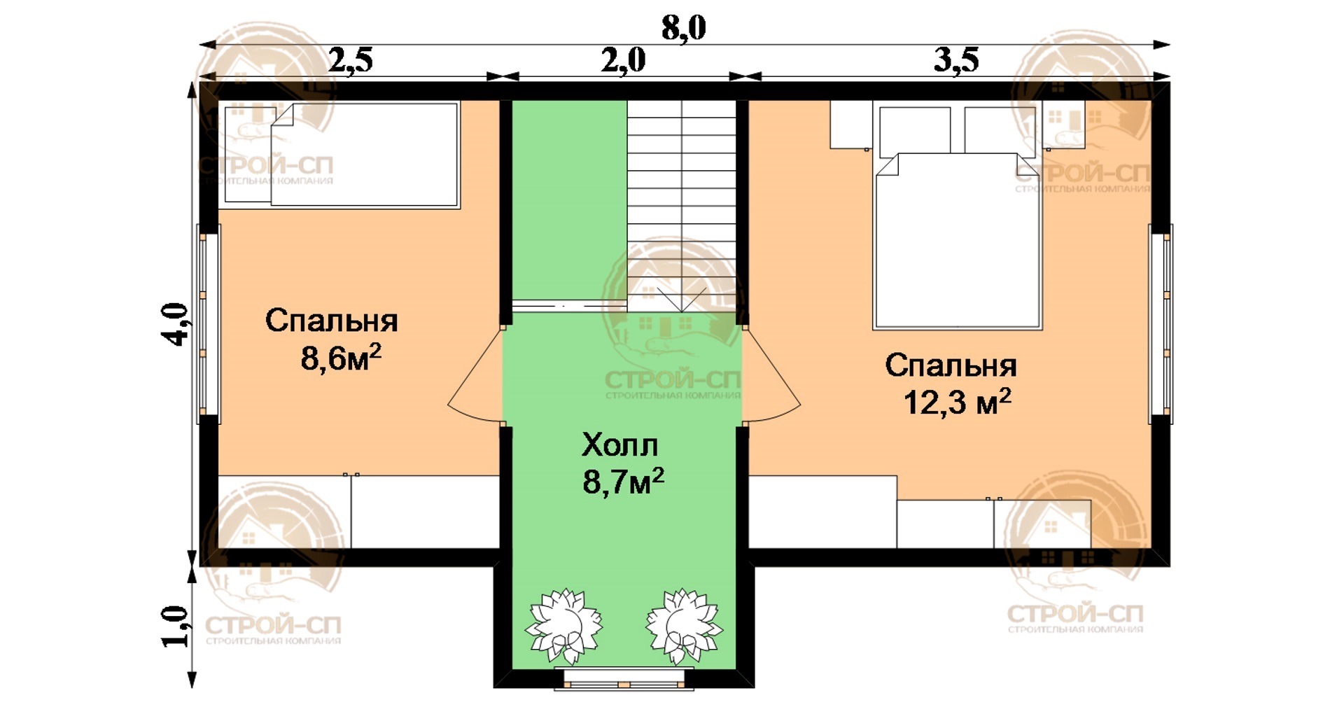 ⛪️ Проект каркасного дома с мансардой Дунай 8 на 6 цена под ключ в Анапе